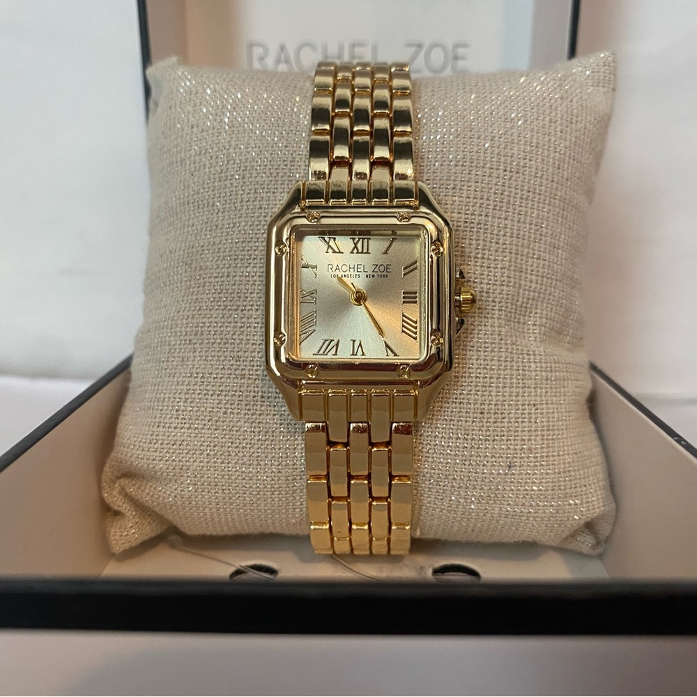 Rachel Zoe Women's Gold-Tone Square Link Bracelet Watch